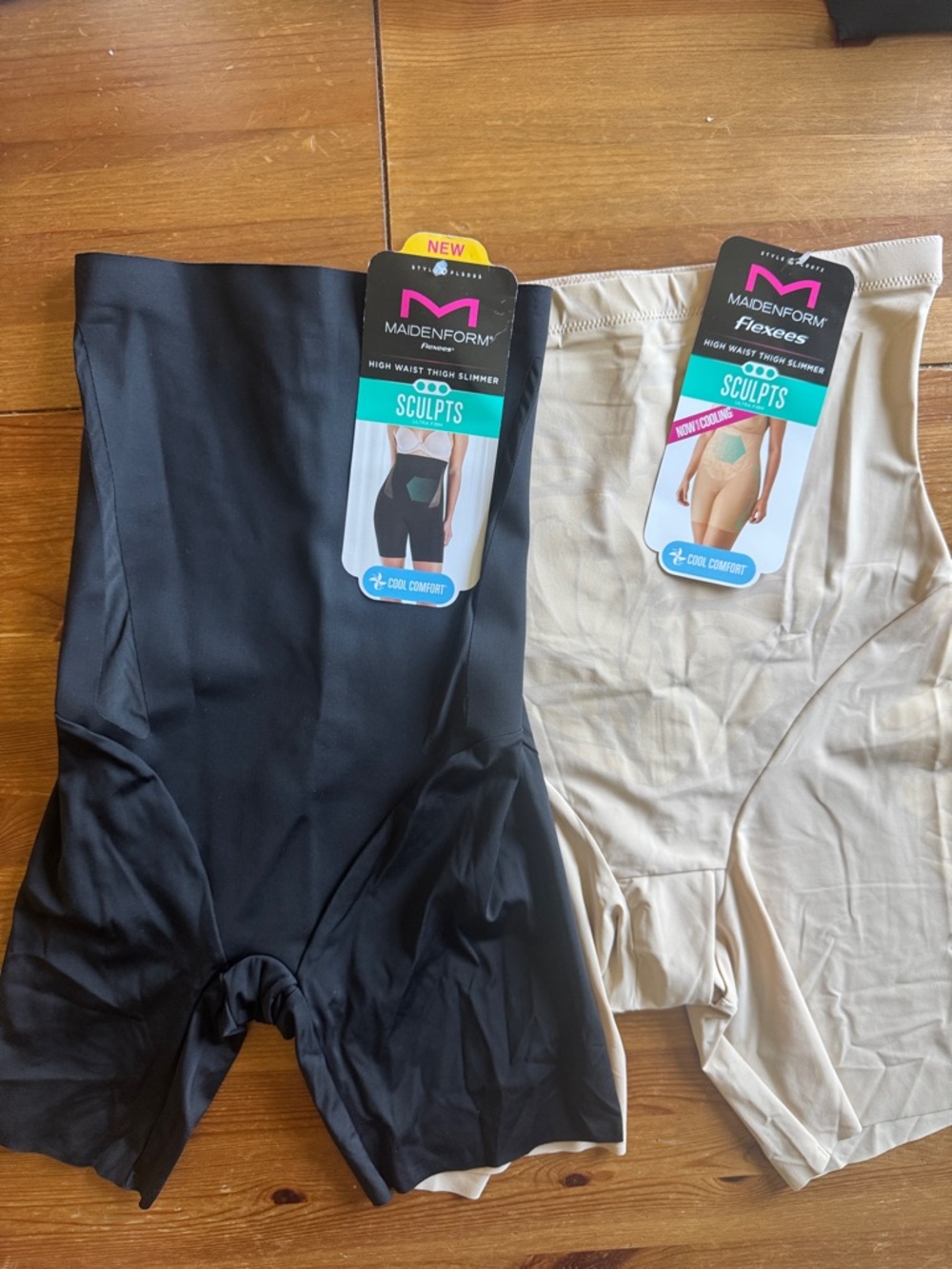 Maidenform Sculpt High-Waist Shaping Boxer Briefs in Black and Beige